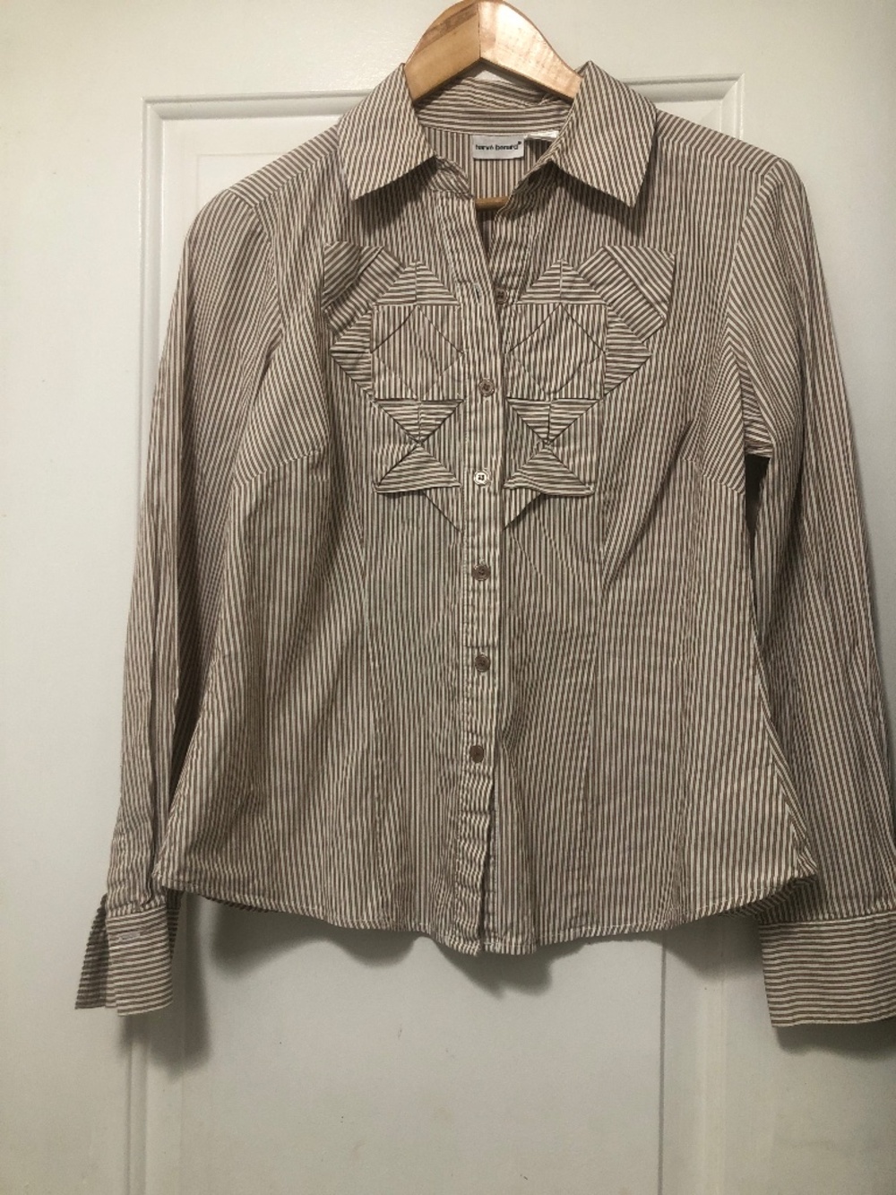 Harve Benard Brown and White Striped BlouseSize M - Picture 1 of 4